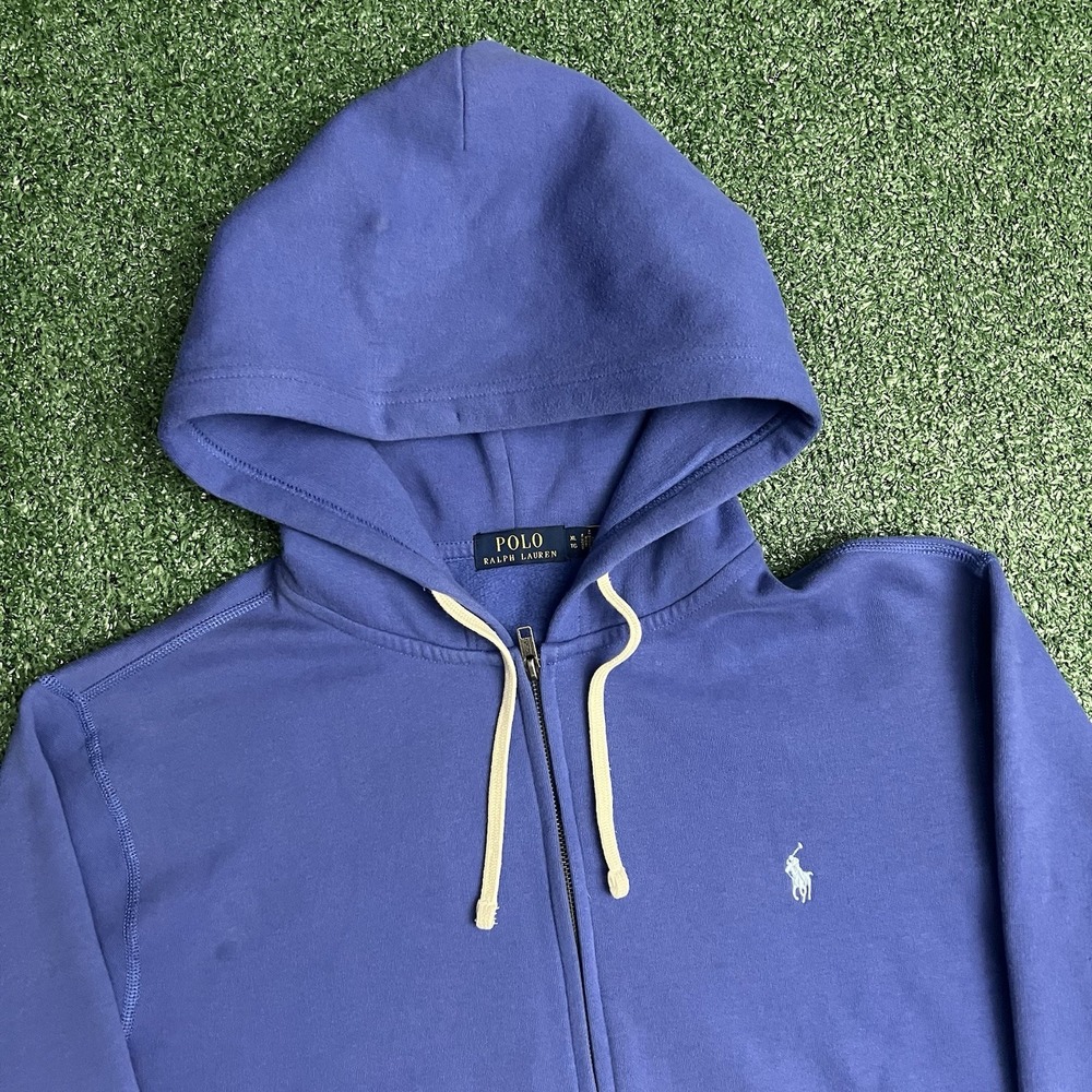 Vintage Polo Ralph Lauren Blue Zip Up Hoodie Basic Logo 90s Y2K Baby Blue Pony